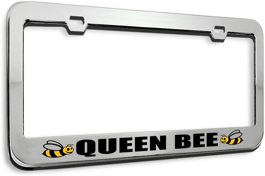 Metal License Plate Frame Queen Bee Chrome Tag Border Car Accessories Stainless Steel 2 Holes 1 Frame