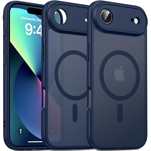 Image of Oterkin Magnetic for iPhone Air Case Matte, Upgraded Full Camera Protection Compatible with MagSafe Frosted Translucent Shockproof Anti-Scratch Slim Fit Case Military Grade Protection (Dark Blue)