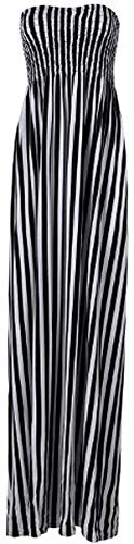 Loxdonz Vestido largo floral para mujer, talla grande, parte superior de tubo, largo fruncido, vestido de verano, Rayas negras y blancas, XXL