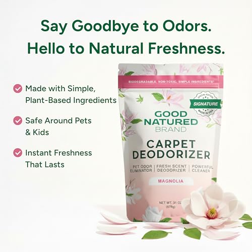 Image of Good Natured Brand | Carpet Freshener & Deodorizer Powder | 31 oz Pet Odor Eliminator for Strong Odor & Pet Urine | Fresh Natural Magnolia Scent | Safe for Homes with Pets