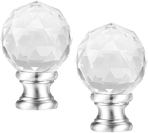 Hyamass 2Pcs 1-3/4 inch Lamp Finial Cap Knob lamp Screw Top Lamp Decoration for Lamp Shade Faceted Crystal Ball Brushed Nickel Finish