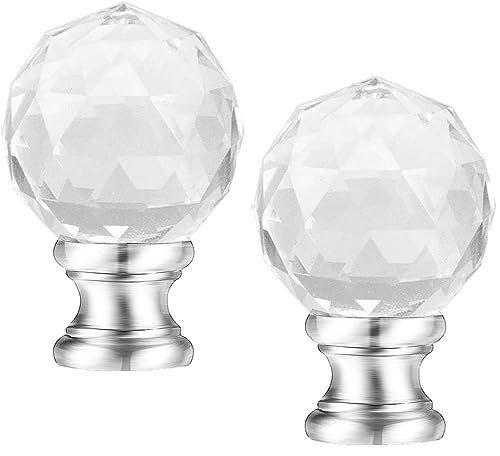 Hyamass 2Pcs 1-3/4 Inch Lamp Finial Cap Knob Lamp Screw Top Lamp Decoration For Lamp Shade Faceted Crystal Ball Brushed Nickel Finish #TOP2