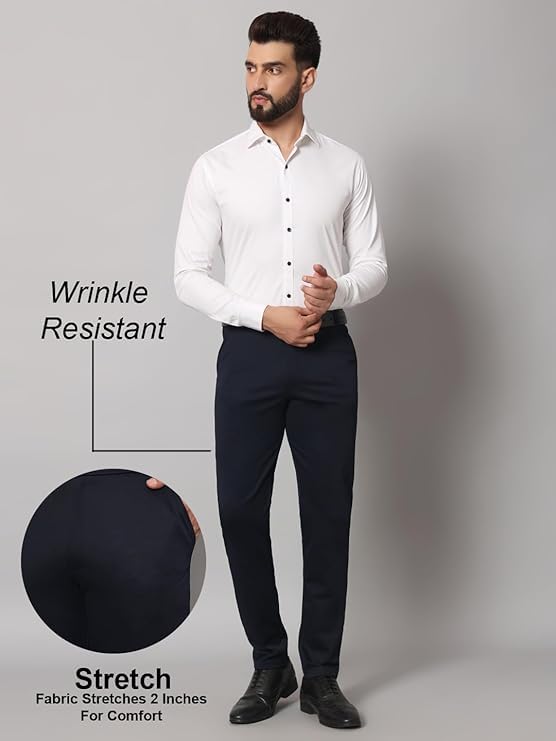 Image of Mehrang Men's Slim Fit Formal Trousers, Black, Regular Waist with Side Pockets