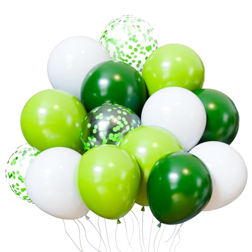 Image of KBZVNAF Green White Latex Party Balloons - 50pcs 12 inch White Green Gold Confetti Balloons for Jungle Theme Party Balloons Supplies