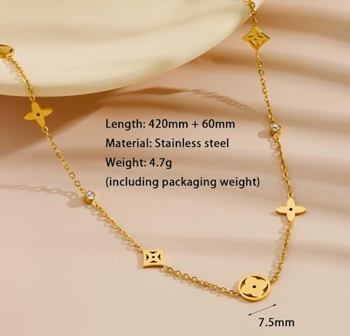 Four Leaf Clover Necklace for Women-18K Gold Plated CZ Cubic Zirconia Chocker Necklace, Dainty Lightweight Lucky Necklace Accessories Jewelry gifts for Mother's Day.Adding color to the charm of women2