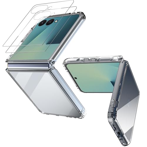 Anoowkoa Funda para Samsung Galaxy Z Flip 7+2 Pack para Z Flip 7 Protector de Pantalla Carcasa Protectora la Cámara Antigolpes Transparente con Cojín Esquina Parachoques, Flexible Suave TPU y PC