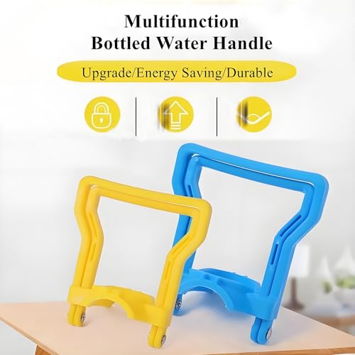 Uadbau 2Pcs 5 Gallon Water Bottle Handles - Stable Ergonomic Handles with 5 Gallon Water Bottle Caps - 5 Gal Bottle Carrier Rubberized Anti-Slip Holder for Prevents Tilting - Blue & Yellow