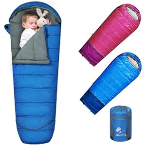 REDCAMP Kinderschlafsack für Jungen und Mädchen, Mumienschlafsack Bequem Leicht-Warm mit Ajustable in Länge und 3-Jahreszeiten für Camping&Outdoor, Blau-175 x65 cm