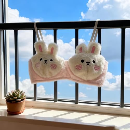 Image of Premium Cute Bunny Plush Bra & Panty Lingerie Set for Women - Imported Soft Fuzzy Rabbit Cartoon Innerwear, Sexy Cozy Teddy Fur Bunny Cosplay Lingerie for Honeymoon Romantic Date