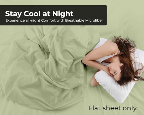 Image of Royale Linens King Flat Sheet - Ultra Soft Brushed 1800 Microfiber Flat Sheets Only - Wrinkle Free & Stain Resistant - Hotel Quality Top Sheet for Bed (King, Sage Green)