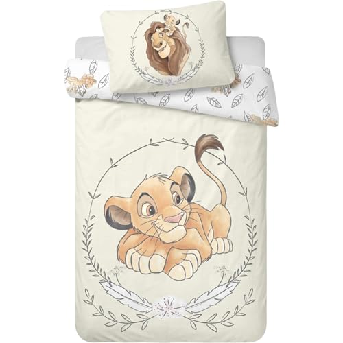 Juego de ropa de cama infantil 100x135 cm El Rey León con funda de almohada 40x60 cm, ropa de cama para bebé ideal para camas de 60x120 y 70x140 cm, juego de ropa de cama 100x135 para los más pequeños