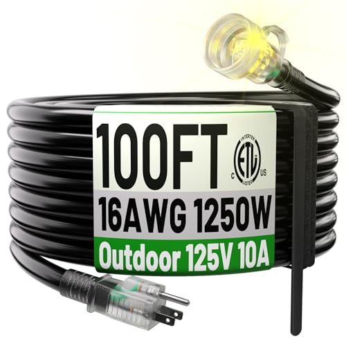 POWGRN 100FT Outdoor Extension Cord Waterproof 10 AMP
