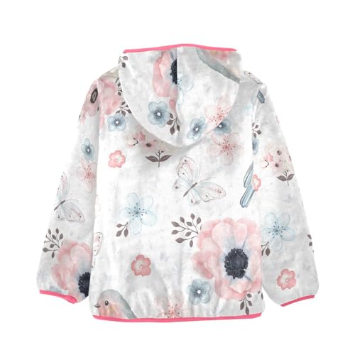 OTVEE Bird Butterfly Pink Flowers Kids Hoodie Jacket Fall Spring Full Zip Warm Outwear Coat2
