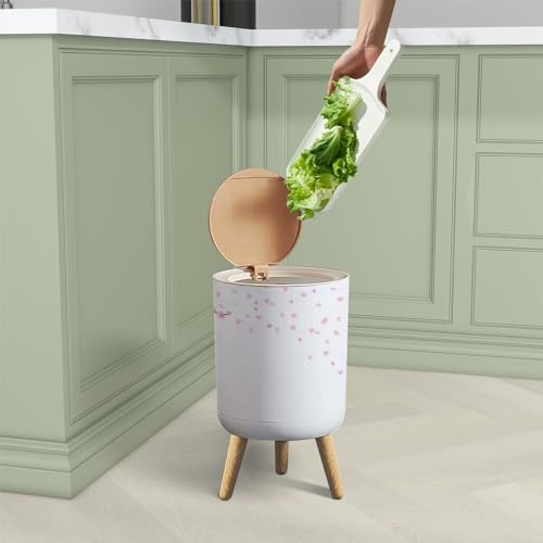 Image of Trash Can with Lid Cherry Blossoms Spring Flower Garden White Japanese Flowers Garbage Can Round Waste Bin Press Cover Dog Proof Wastebasket for Kitchen Bathroom Living Room Nursery 1.8gal