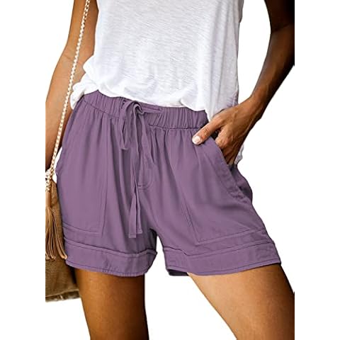 Womens Comfy Drawstring Casual Elastic Waist Pocketed Loose Fit Shorts - purple - S Cover