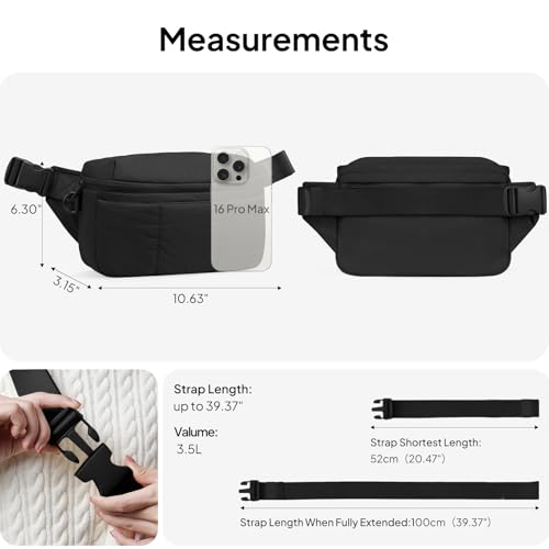 Image of TOPEAST Waist Pack 3.5L Fanny Packs with Water Bottle Holder, Large Capacity Travel Belt Purse Anti-Theft RFID Blocking, Black Fluffy Crossbody Sling Bag for Hiking Walking