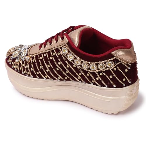 Image of Vendoz Women Wedding Hand Embroidery Bridal Sneakers CNV4031