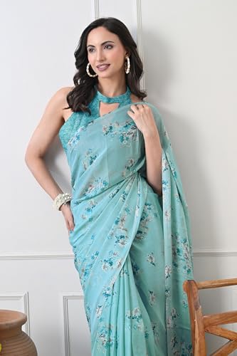 Image of MIRCHI FASHION Women Saree Chiffon Floral Printed | Breathable Lightweight Sari for Regular Home and Office Wear with Blouse Piece