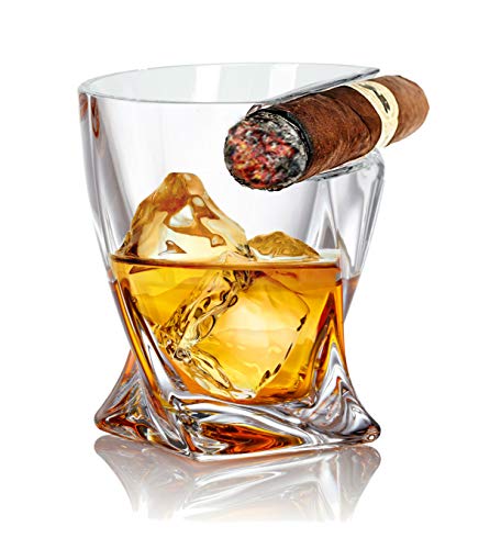 Bezrat Whiskey Glass -10 oz - Old Fashioned Twist Tumbler With Top Mounted Holder Rest - Whiskey Glasses Gift