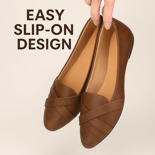 Image of Women's Stylish Flat Belly Shoes - Comfortable Faux Leather Slip-Ons with Crisscross Strap Flats for Office & Casual