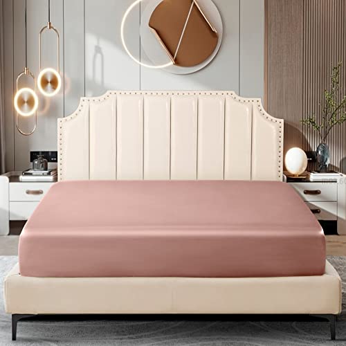 Image of Ersmak Satin Fitted Sheet Only, Luxury Silky Full Fitted Sheet Ultra Soft Deep Pocket Bottom Sheet, Wrinkle & Fade Resistant - Champagne