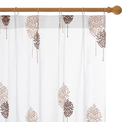 Deconovo レースカーテン UVカット 外から見えない 幅100x丈133cm 2枚組 ブラウン 木柄 おしゃれ 断熱 保温 猛暑対策 透けない 柔い 北欧