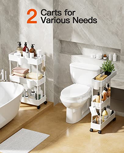 Pipishell Bathroom Cart, 2 Pack Slim Storage Cart Organizer With Hanging Cups & Hooks, Rolling For Bathroom, Laundry Room, Kitchen, Set Of 2, Piuc07Wk2 #TOP1