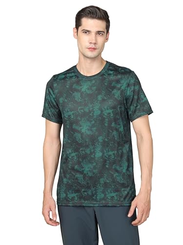 Image of TECHNOSPORT Men's Polyester Slim Fit All Over Print Crew Neck Half Sleeve T-Shirt with Technocool+,SPF50+ and Quick Dry