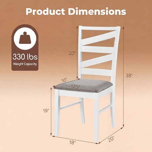 Image of COSTWAY Wooden Dining Chairs Set of 2, Farmhouse Kitchen Side Chair with High Back, Fabric Padded Seat, Armless Chairs for Dining Room, Living Room, Home Kitchen, Restaurant (White & Grey)