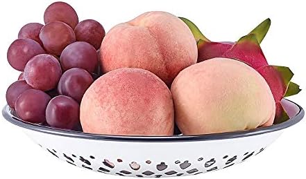 YumCute Home Vintage Enamel Fruit Bowl Berry Colander Enamel Vented Bread Bowl Plate Enamelware Plate Enamel Plate Serving Dish Country Primitive Kitchen Table Centerpiece Decoration (Black Rim)