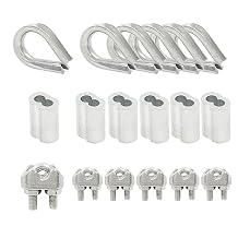 18Pcs M3 1/8" Wire Rope Accessory Set, M3 Stainless Steel Wire Rope Cable Clip Clamp Stainless Steel Thimble Aluminum Crimping Loop Sleeve for 1/8 Inch Wire Rope Cable Each 6Pcs
