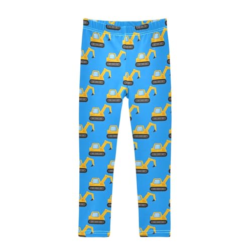 Excavator Cartoon Pattern Girls Leggings Soft Comfortable Athletic Leggings Dancing Pants for 4-10 Years
