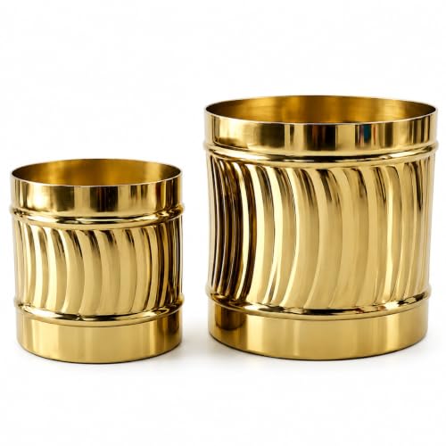Image of ecofynd 2 Pack Metal Plant Pots (6 inch, 7 inch L), Indoor Small Planter Flower Pots, Home Garden Decor Planter for Living Room Bedroom Interior (Gold Finish, POT050)