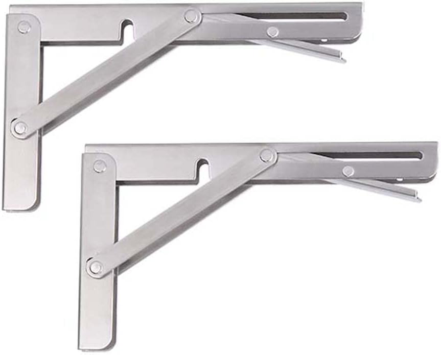 Folding Shelf Brackets, Heavy Duty Wall Mounted Foldable Shelf Bracket Polished Stainless Steel Foldable K Type Shelf Brackets with Short Release Arm(2 Pack)