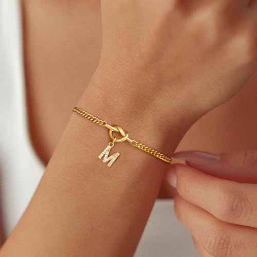 GWH Gold Initial Bracelets for Women Jewelry Gifts - Dainty 14K Gold Plated Zircon Letter Knot Bracelet Alphabet Monogram Initial A Bracelets Birthday Gifts for Women - image 3
