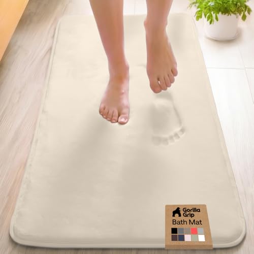 Image of GORILLA GRIP Memory Foam Bath Mat, Soft Absorbent Velvet Bathroom Mats, Durable Dots on Underside, Machine Washable Bathmat, Carpet Rug Room Decor for Shower Tub Floor RV, 48x24 Rugs, Cream