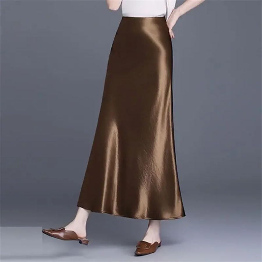 Women Satin Midi Skirt High Waist Bodycon Fish Tail Long Dressy Office Skirt Solid Color3