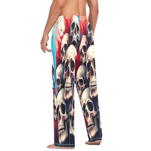 Qilmy Skull Men's Cotton Pajama Pants, Lightweight Lounge Sleepwear with Drawstring and Pocket 5