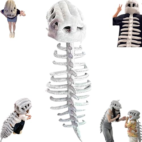 WANWEN Spinosaurus Plush Dino Outfit, Dinosaur Skeleton Plush Costume, Halloween Fun 3d Realistic Dinosaur Costume Toy, Funny Skeleton Headgear Hat Decoration Cosplay Accessory (75cm)