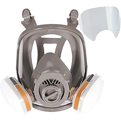 17 in 1 Full Face Respirator Face Cover for Painting Sparying, Organic Vapor and Dust, Two Kinds of Connectors, 10 Pcs Lens Cover Included, Gas Cover Respirator with Organic Vapor Filter Cover