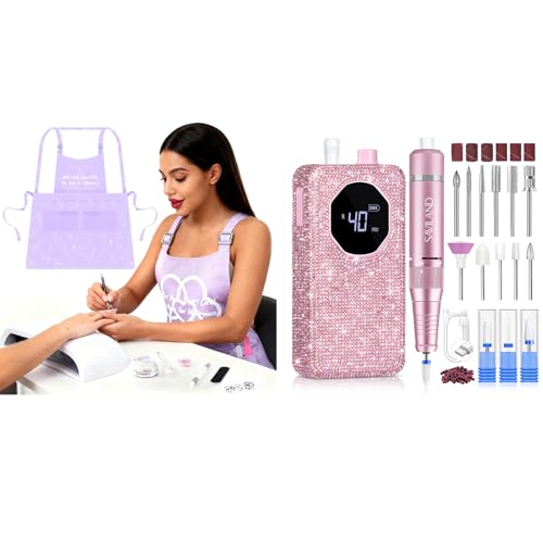 SAVILAND Super-Stable Airbrush Kit: 25 PSI Precision Airbrush for Nails Recharge Dual SAVILAND Nail Tech Apron: Waterproof with Multiple Pockets Stain-Resistant Professional Cosmetics Apron Adjustable