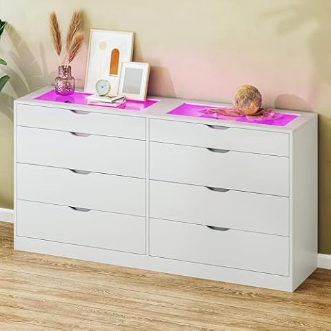 HUAHUU 8 Drawer Dresser with LED Cover