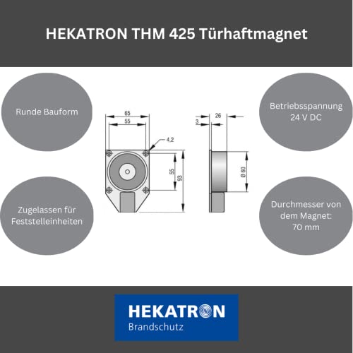 HEKATRON Türhaftmagnet 686N / 63mA THM 425 ideal para pasillos de gran tránsito en edificios 4