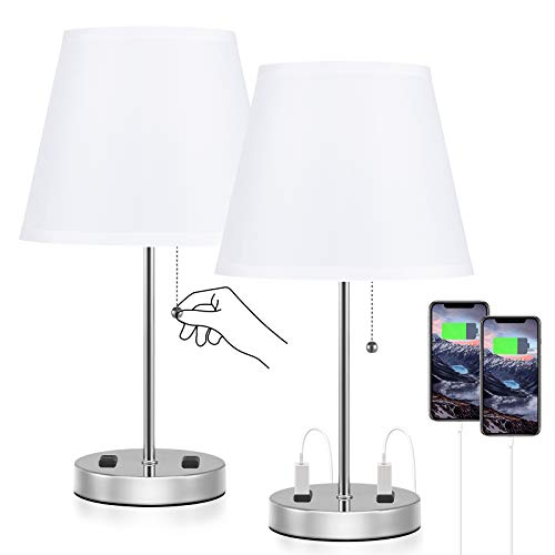Innqoo Small Bedside Table Lamps - White Table Lamps for Bedroom Set of 2 with 2 AC Charging Outlets, Bedside Lamps for Living Room Table Top Nursery Room Girls Bedroom and Dorm, Bulb Not Included