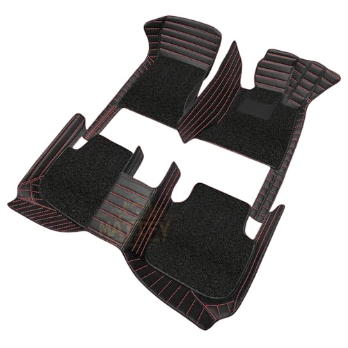 Image of 9D Car Floor Mat for Maruti E Vitara EV 26 | Black with Red | Waterproof | Anti-Slip | Luxury Premium Leather Car Mat | Full Coverage | All Weather | Custom Fitted Mats