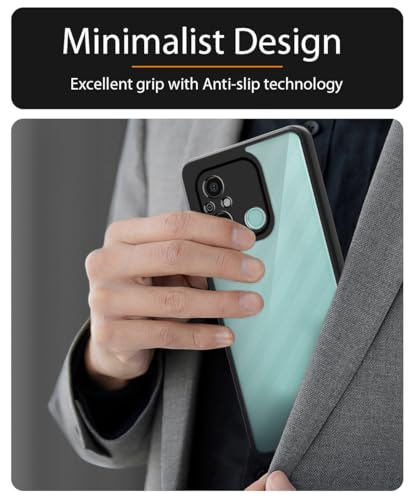Image of WOW IMAGINE Shockproof Hybrid Back Cover for Xiaomi Redmi 12C | Poco C55 | Hard Slim fit Back Case | PC & TPU | Clear Transparent Case - Black
