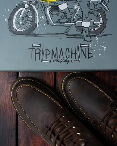 Image of Trip Machine Company Premium Leather Men's Motorcycle Riding Boots - Moc-Toe | 3 Point Protection | Ankle, Toe & Heal Protectors | CE Certified | Light Weight | Anti Slip Sole | Lifestyle Boots