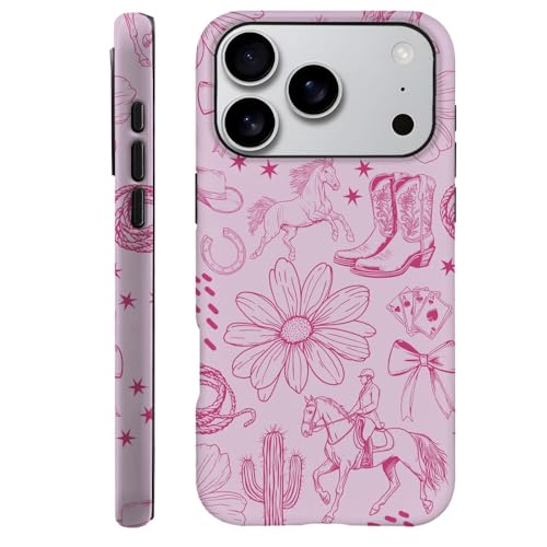 DAIZAG Case Compatible with iPhone 18 Pro/iPhone 17 Pro,Fit Shockproof Cover for Women Girls,Western Cowboy Flower Horse Cactus Pink