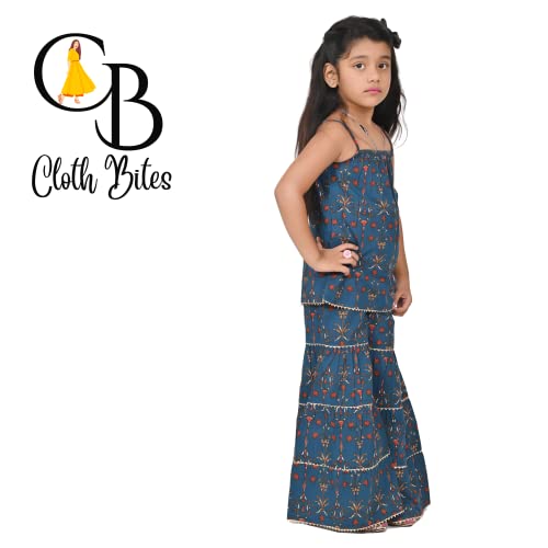 Image of Printed Cotton Sharara Set for Kids, Traditional Dresses Set for Baby, Ethnic Outfits for Girls, Sleeveless Kurti Set
