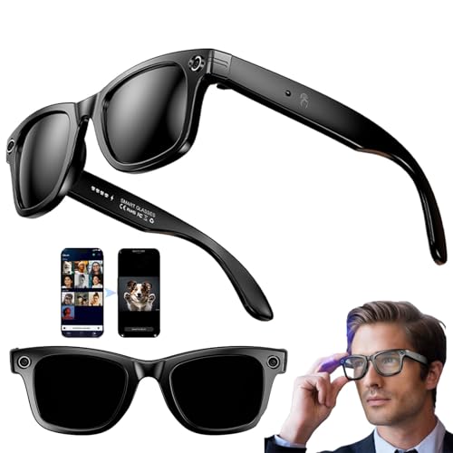hKjPlvf Gafas Inteligentes con IA y cámara HD para Recibir Llamadas, Auriculares Bluetooth, grabación, reconocimiento de Fotos, traductor Bluetooth, Gafas de Sol para Viajes, reuniones y Negocios,B